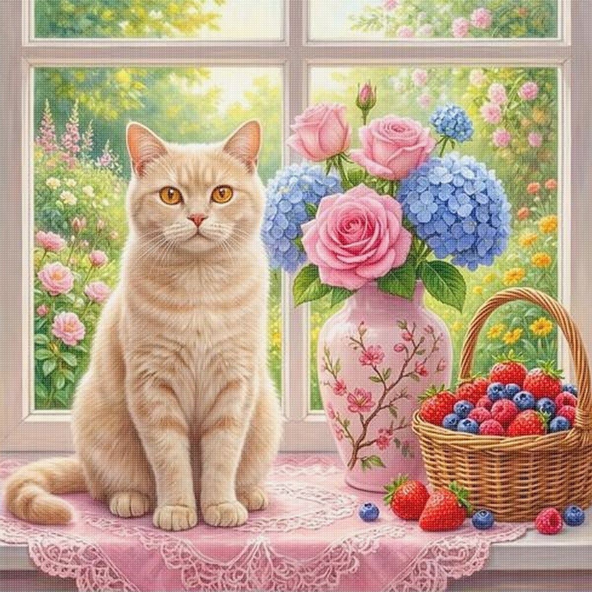 Hellorangene Frühlingskatze - Vollständiges 14CT gestempeltes Kreuzstich-Set 40x40CM - Huacan