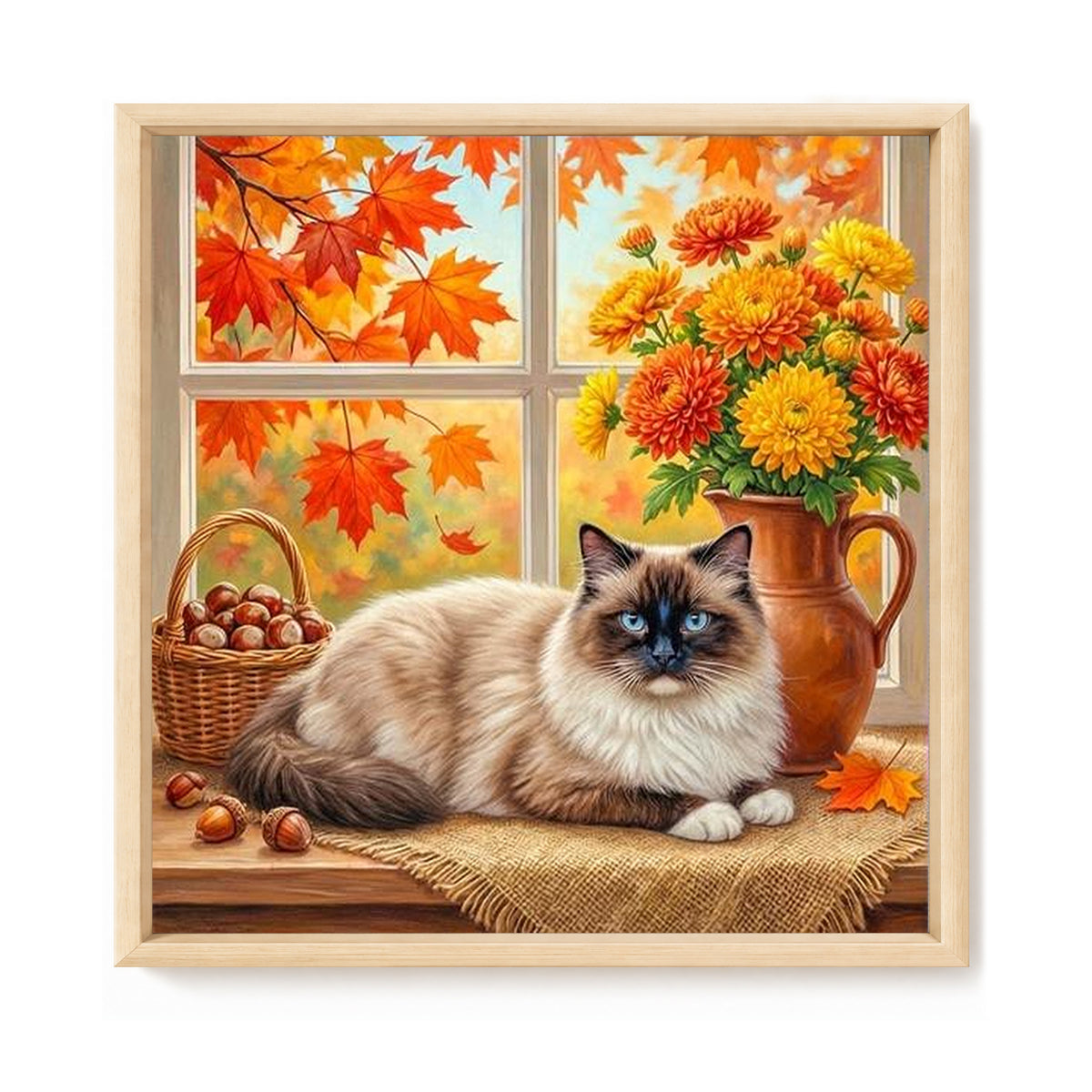 Siamese Cat Of Autumn - Full 14CT Stamped Cross Stitch 40x40CM - Huacan