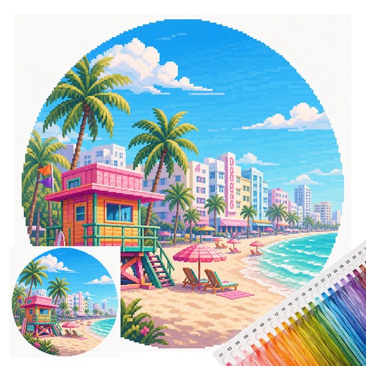 Pink Tone Coast - Full 14CT Stamped Cross Stitch 30x30CM - Huacan