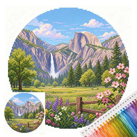 Wild Mountain Waterfall - Full 14CT Stamped Cross Stitch 30x30CM - Huacan