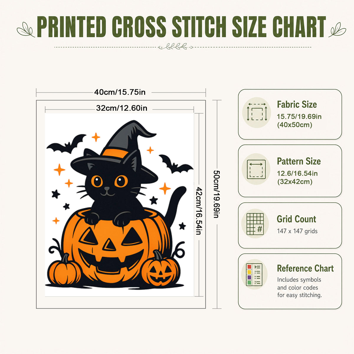Black Cat Pumpkin - Full 11CT Stamped Cross Stitch 40x50CM - Huacan