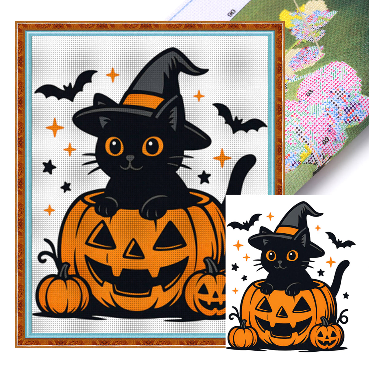 Black Cat Pumpkin - Full 11CT Stamped Cross Stitch 40x50CM - Huacan