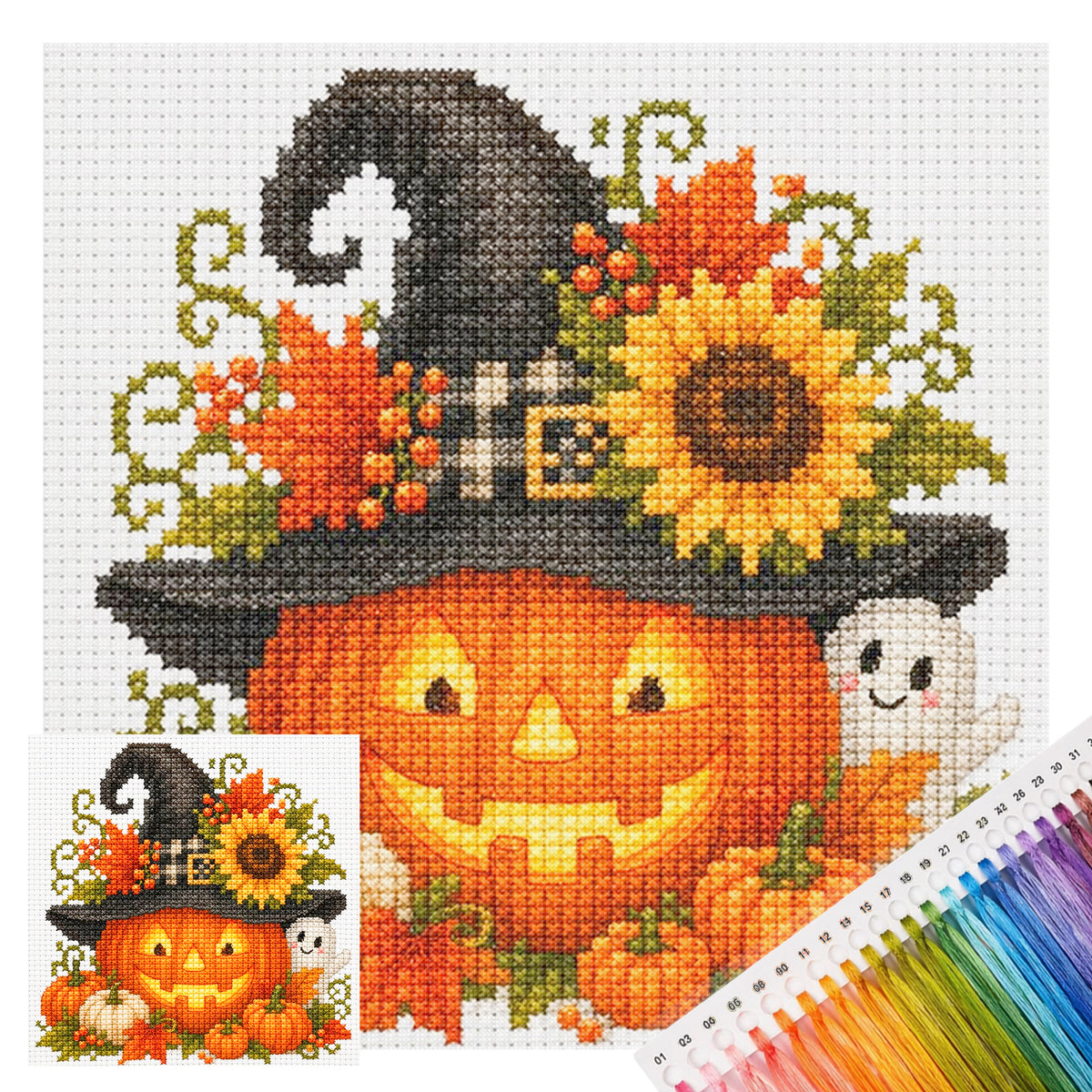 Kürbis-Hut - Vollständiges 11CT gestempeltes Kreuzstich-Set 30x30CM - Huacan
