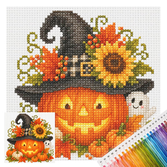 Kürbis-Hut - Vollständiges 11CT gestempeltes Kreuzstich-Set 30x30CM - Huacan