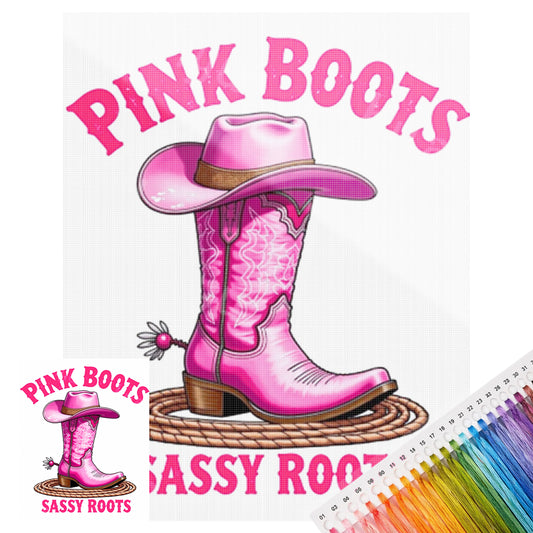Rosa Cowboystiefel - Vollständiges 11CT Stempel-Kreuzstich-Set 40x50CM - Huacan