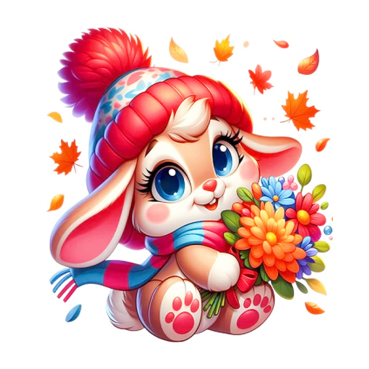 Hase mit Herbstblumen – Vollständiges 11CT Stempel-Kreuzstich-Set 40x50CM – Huacan