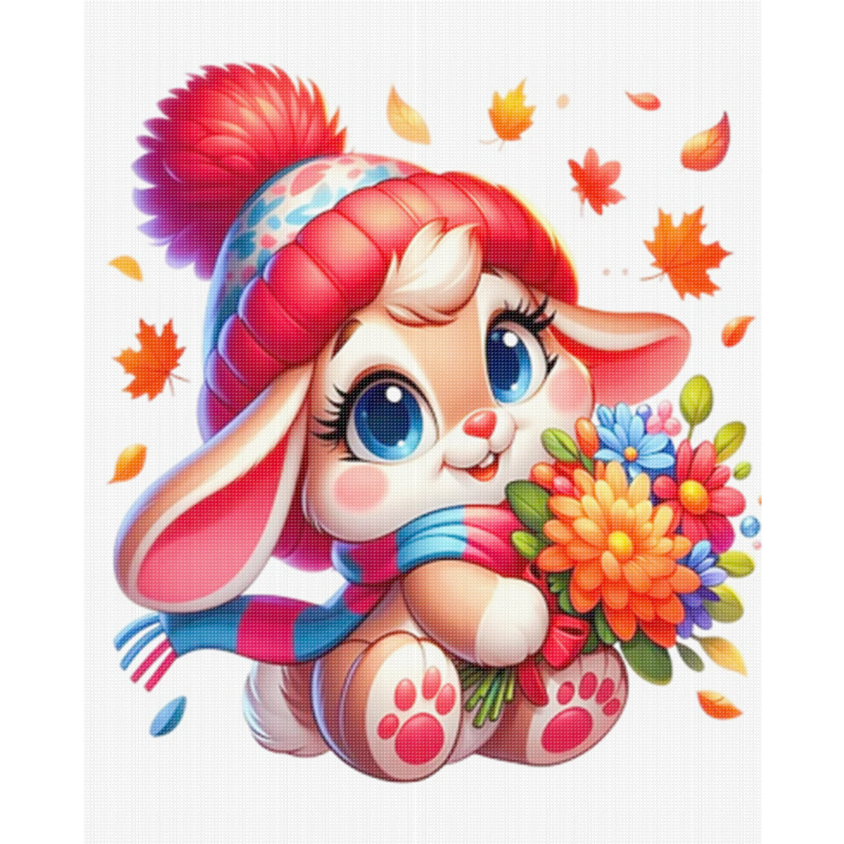 Hase mit Herbstblumen – Vollständiges 11CT Stempel-Kreuzstich-Set 40x50CM – Huacan