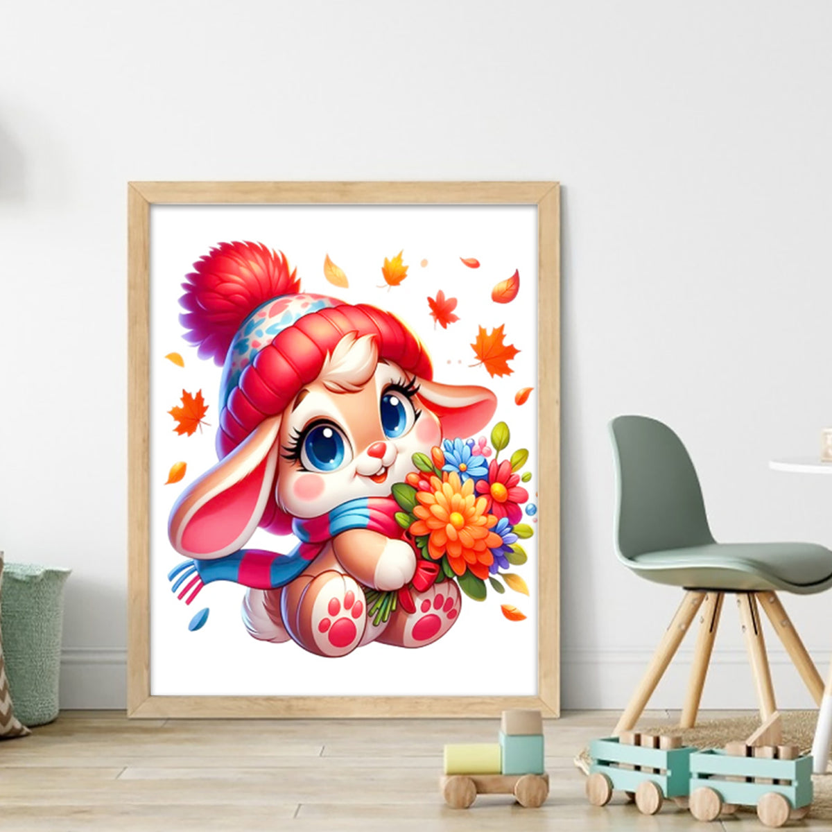 Hase mit Herbstblumen – Vollständiges 11CT Stempel-Kreuzstich-Set 40x50CM – Huacan
