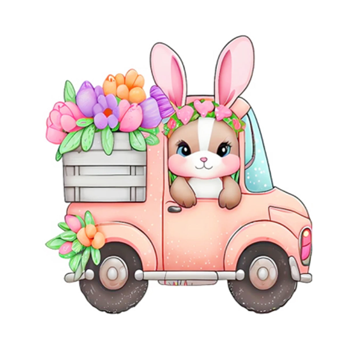 Hasen-Blumenwagen – Vollständiges 11CT Stempel-Kreuzstich-Set 40x50CM – Huacan