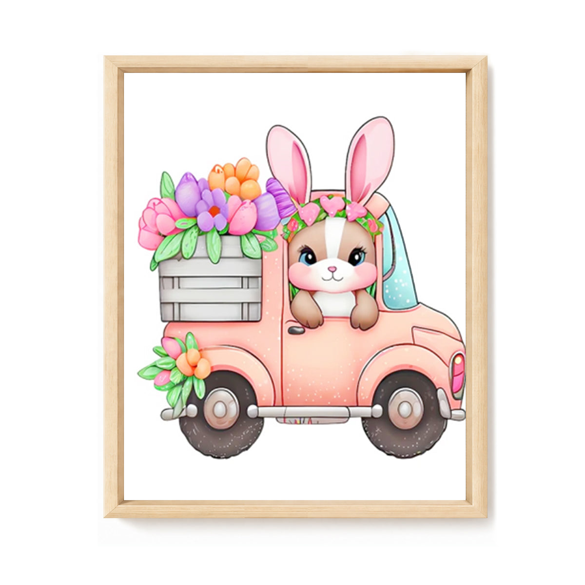 Hasen-Blumenwagen – Vollständiges 11CT Stempel-Kreuzstich-Set 40x50CM – Huacan