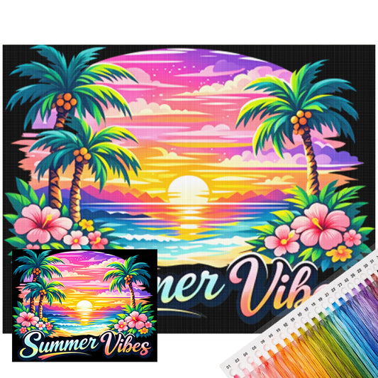 Sommerküste – Vollständiges 11CT Stempel-Kreuzstich-Set 50x40cm – Huacan