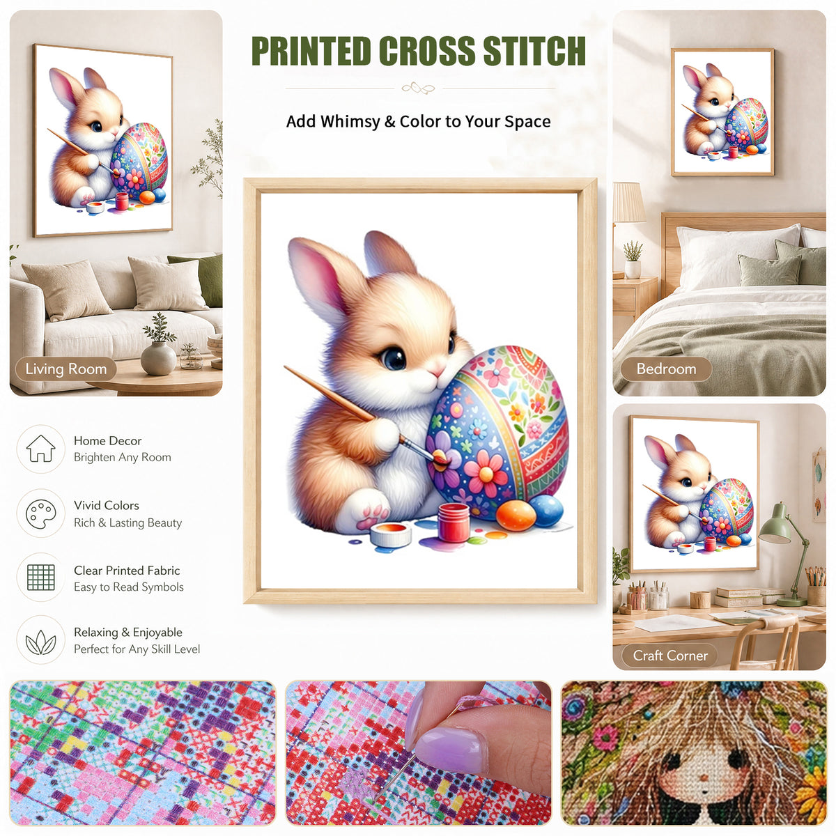 Egg Rabbit - Full 11CT Stamped Cross Stitch 40x50CM - Huacan