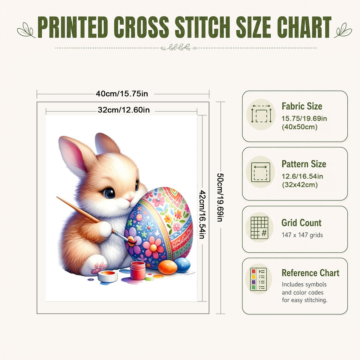 Egg Rabbit - Full 11CT Stamped Cross Stitch 40x50CM - Huacan