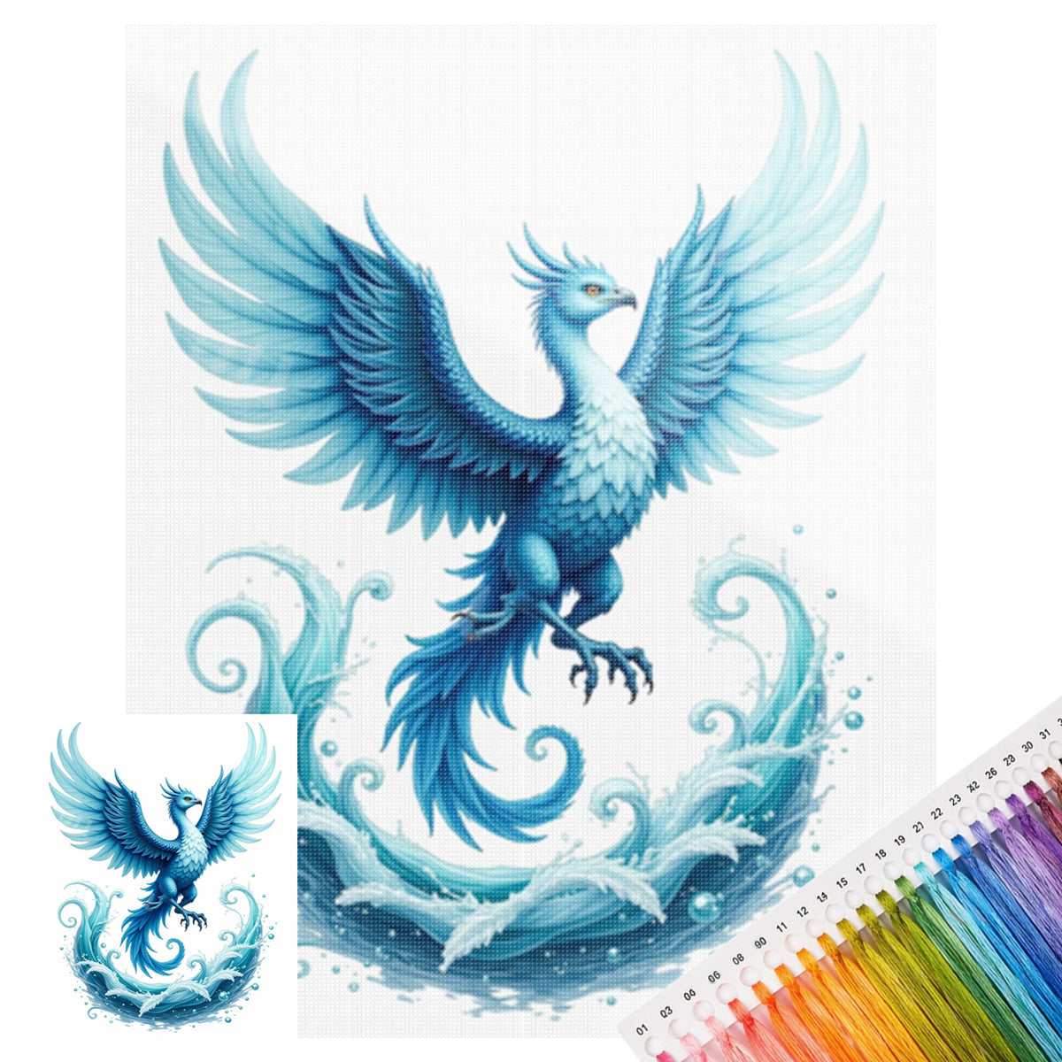 Blue Phoenix Over Blue Sea - Full 11CT Stamped Cross Stitch 40x50CM - Huacan