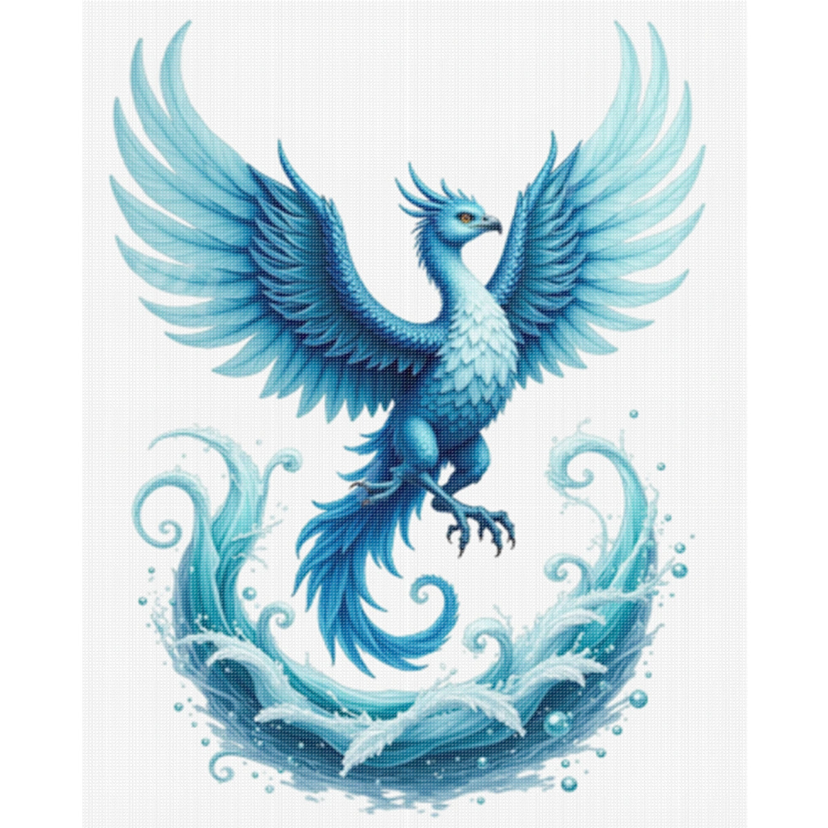 Blue Phoenix Over Blue Sea - Full 11CT Stamped Cross Stitch 40x50CM - Huacan