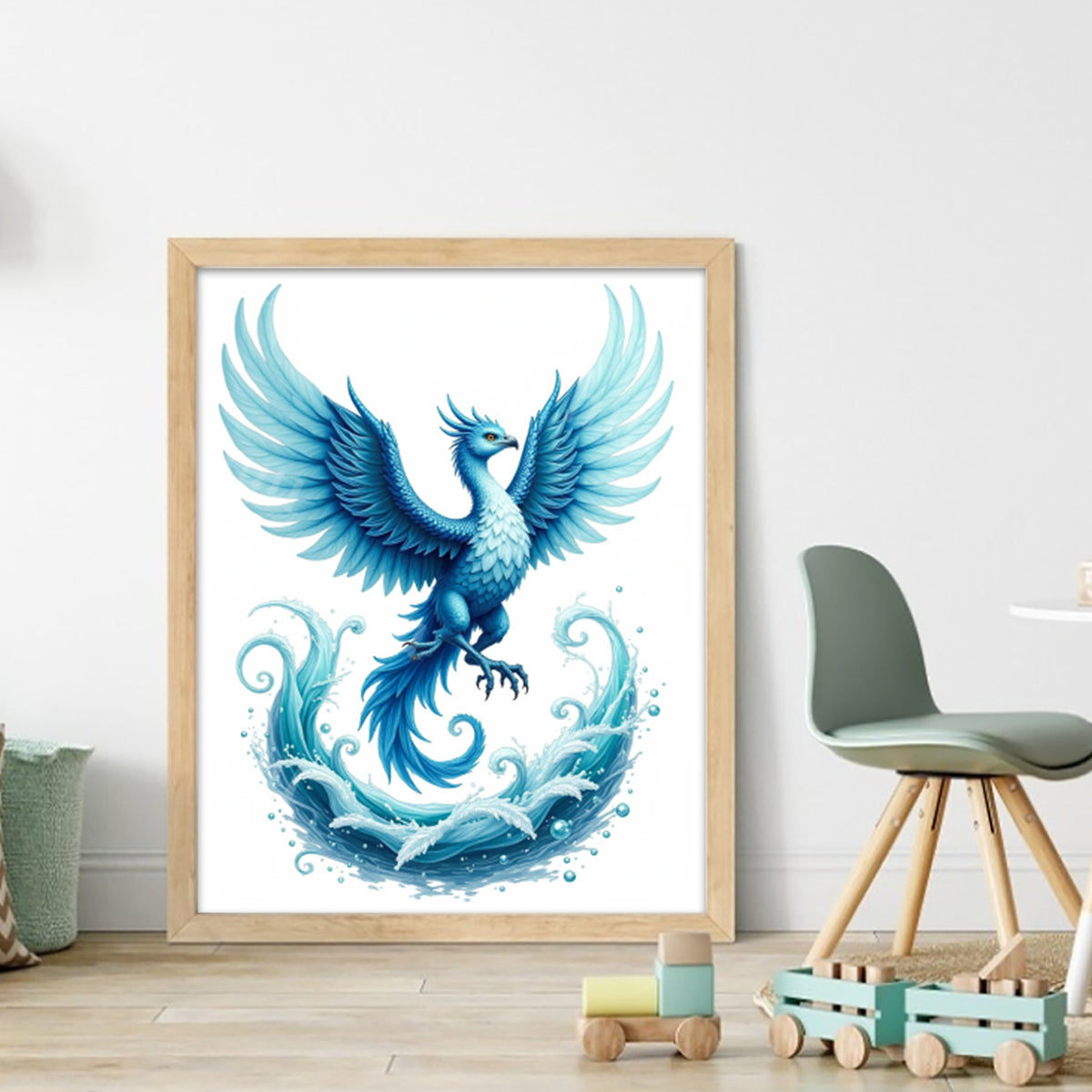 Blue Phoenix Over Blue Sea - Full 11CT Stamped Cross Stitch 40x50CM - Huacan