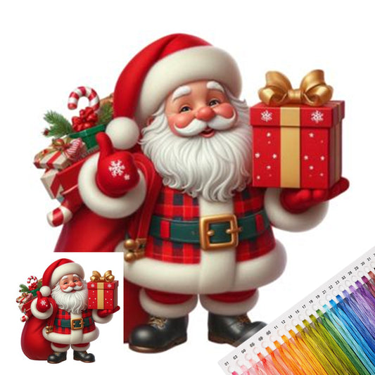 Weihnachtsmann mit Geschenkbox – Komplettes 11CT Stempel-Kreuzstichset 40x40CM – Huacan