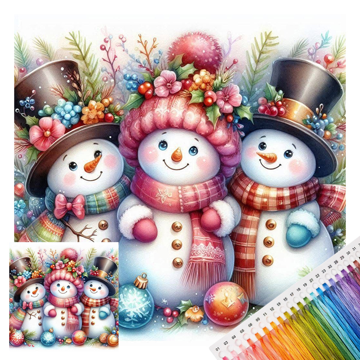 Three Snowmen Gathering - Full 11CT Stamped Cross Stitch 40x40CM - Huacan