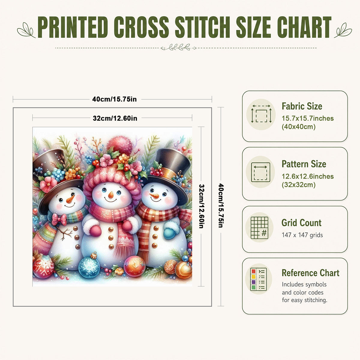Three Snowmen Gathering - Full 11CT Stamped Cross Stitch 40x40CM - Huacan