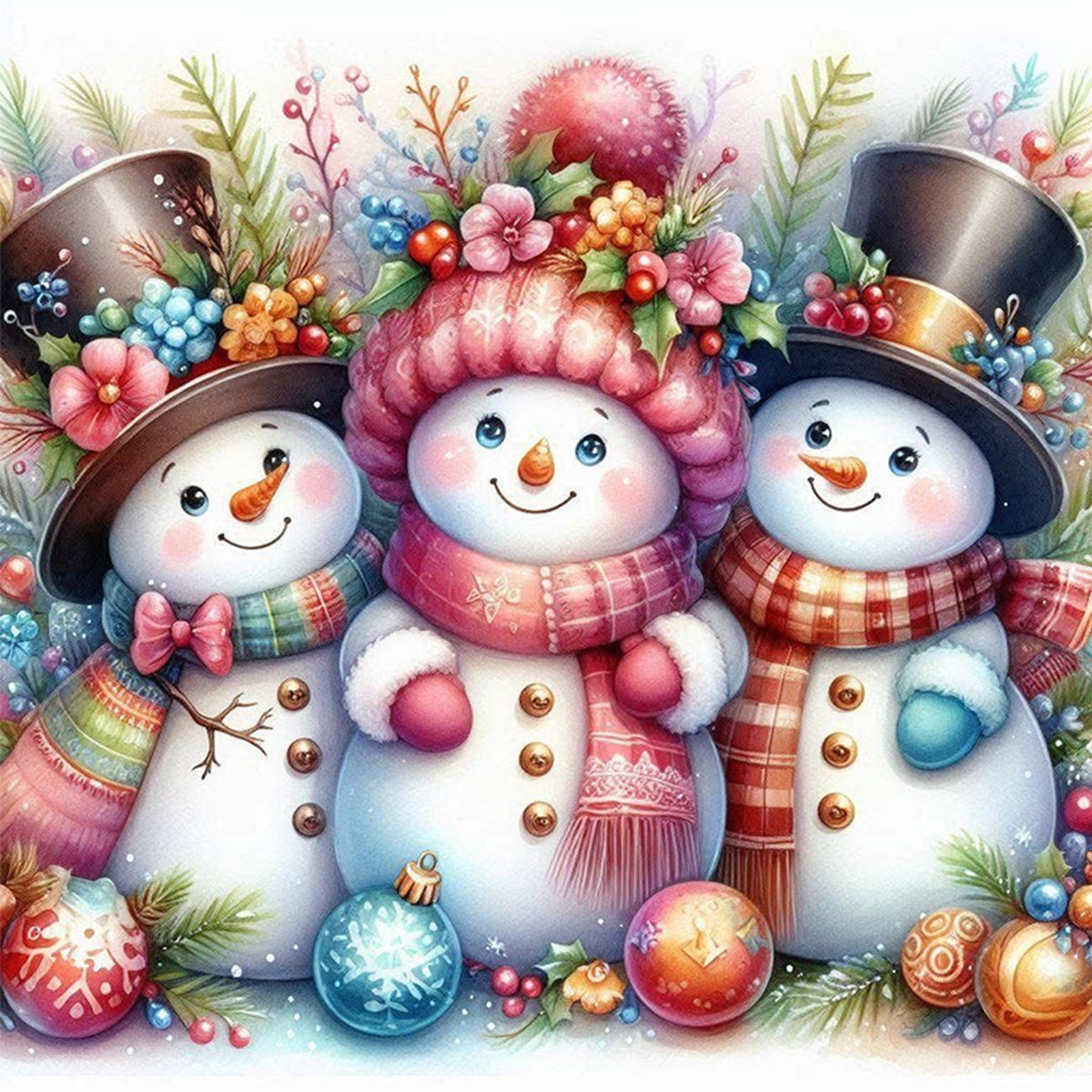 Three Snowmen Gathering - Full 11CT Stamped Cross Stitch 40x40CM - Huacan