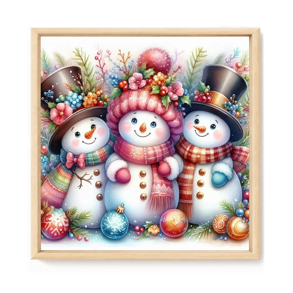 Three Snowmen Gathering - Full 11CT Stamped Cross Stitch 40x40CM - Huacan
