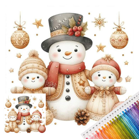 Schneemann-Familien-Set - Vollständiges 11CT Stempel-Kreuzstich-Set 40x40CM - Huacan