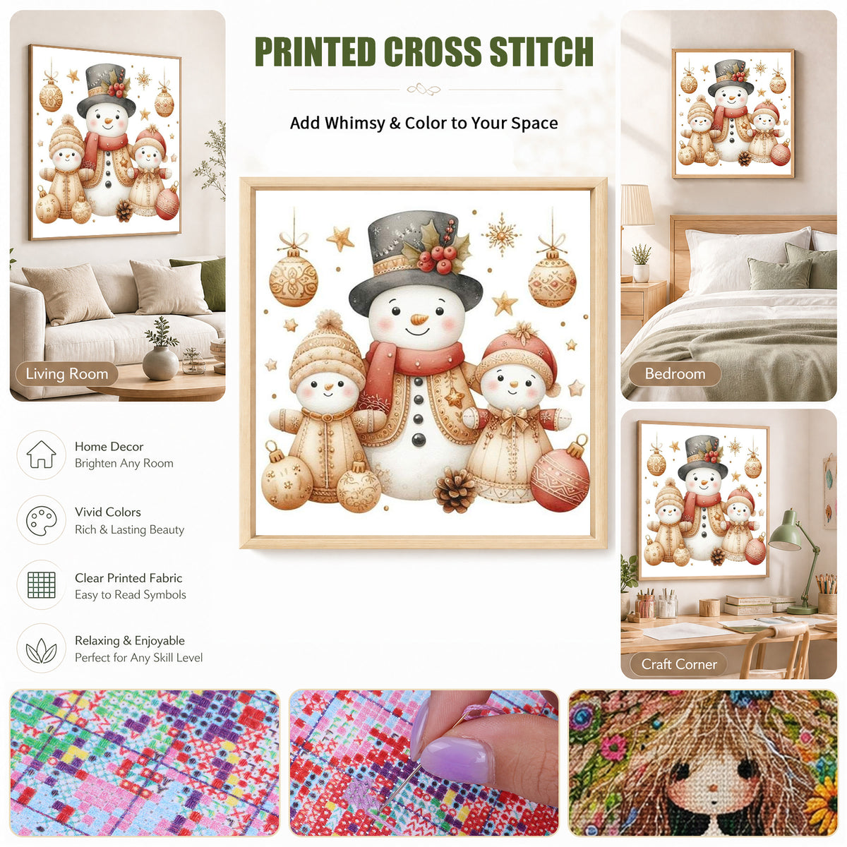 Snowman Family Set - Full 11CT Stamped Cross Stitch 40x40CM - Huacan