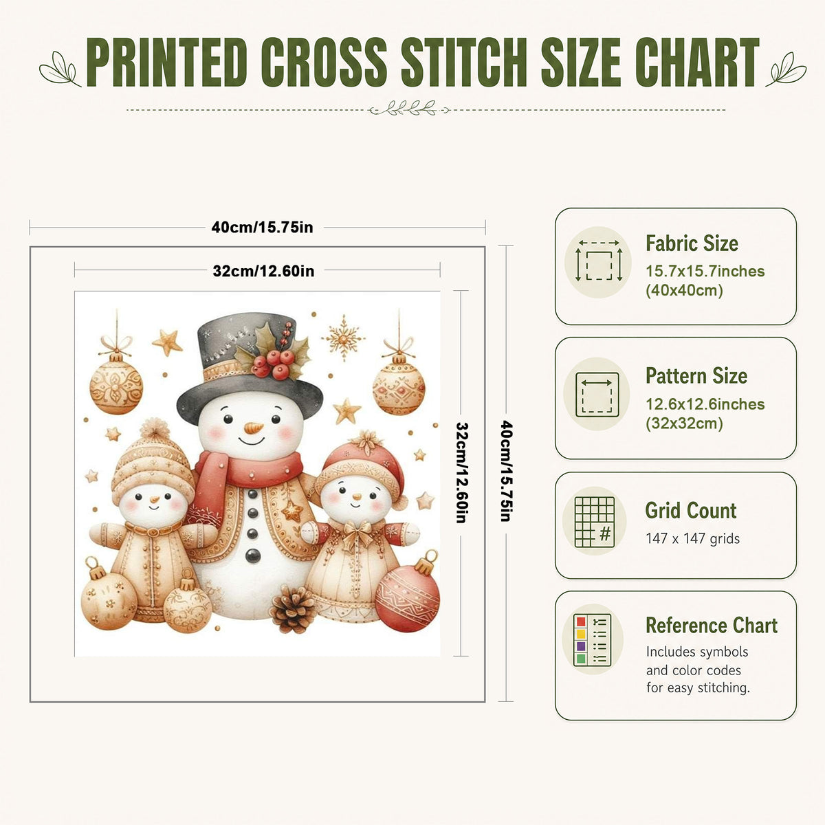 Snowman Family Set - Full 11CT Stamped Cross Stitch 40x40CM - Huacan