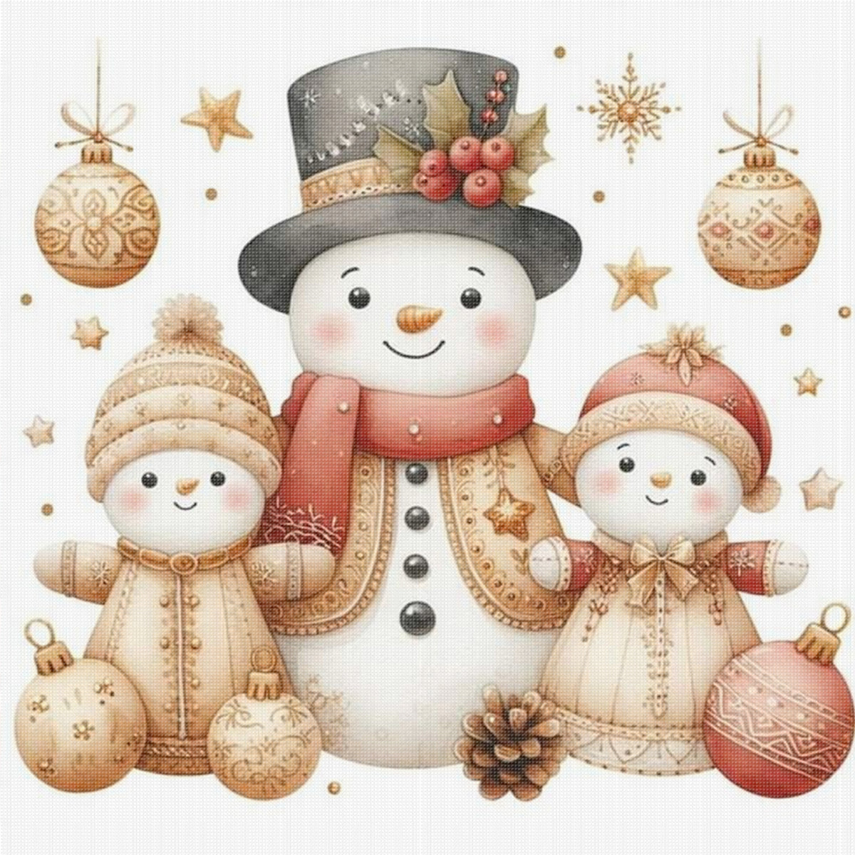 Snowman Family Set - Full 11CT Stamped Cross Stitch 40x40CM - Huacan