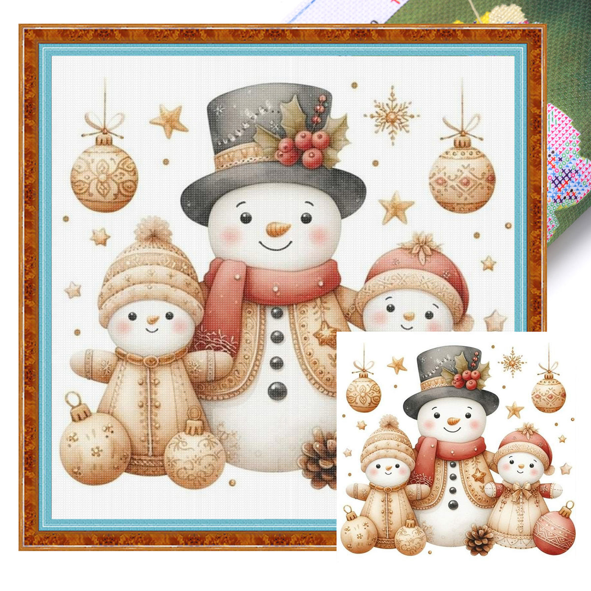 Snowman Family Set - Full 11CT Stamped Cross Stitch 40x40CM - Huacan