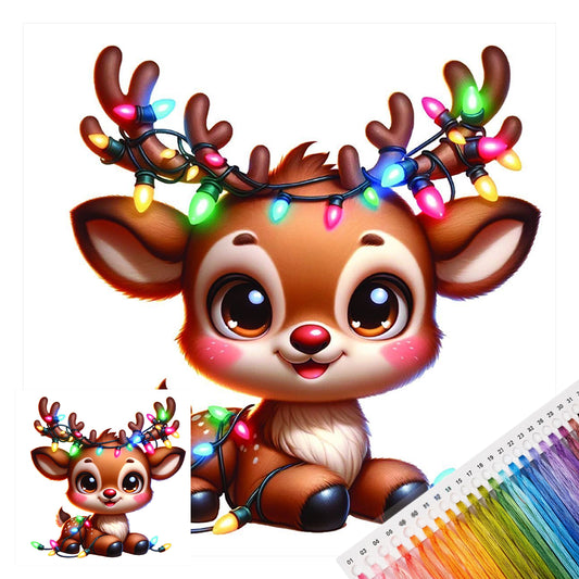 Hirsch mit bunten Lichtern – Vollständiges 11CT Stempel-Kreuzstich-Set 40x40CM – Huacan