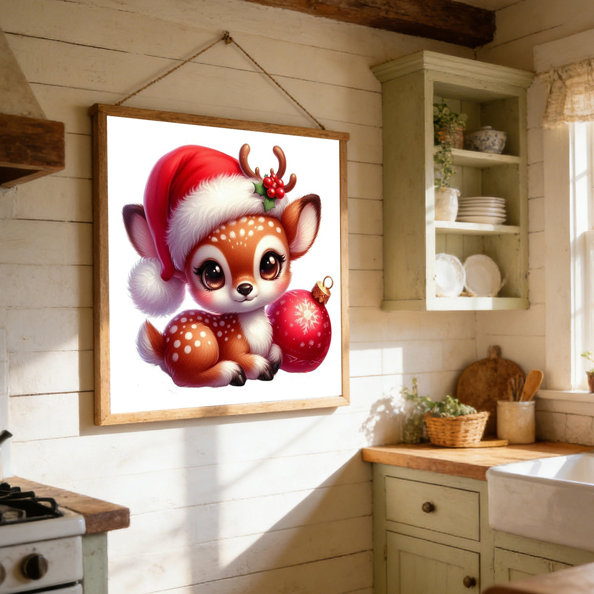 Weihnachts-Rehkitz – Vollständiges 11CT Stempel-Kreuzstichset 40x40CM – Huacan