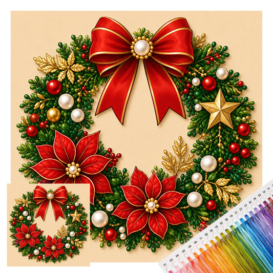 Christmas Wreath - Full 14CT Stamped Cross Stitch 30x30CM - Huacan