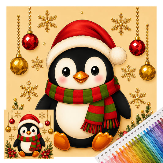 Christmas Penguin - Full 14CT Stamped Cross Stitch 30x30CM - Huacan
