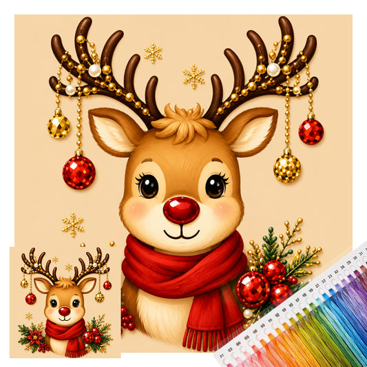 Weihnachtsrentier - Vollständiges 14CT gestempeltes Kreuzstich-Set 30x30CM - Huacan