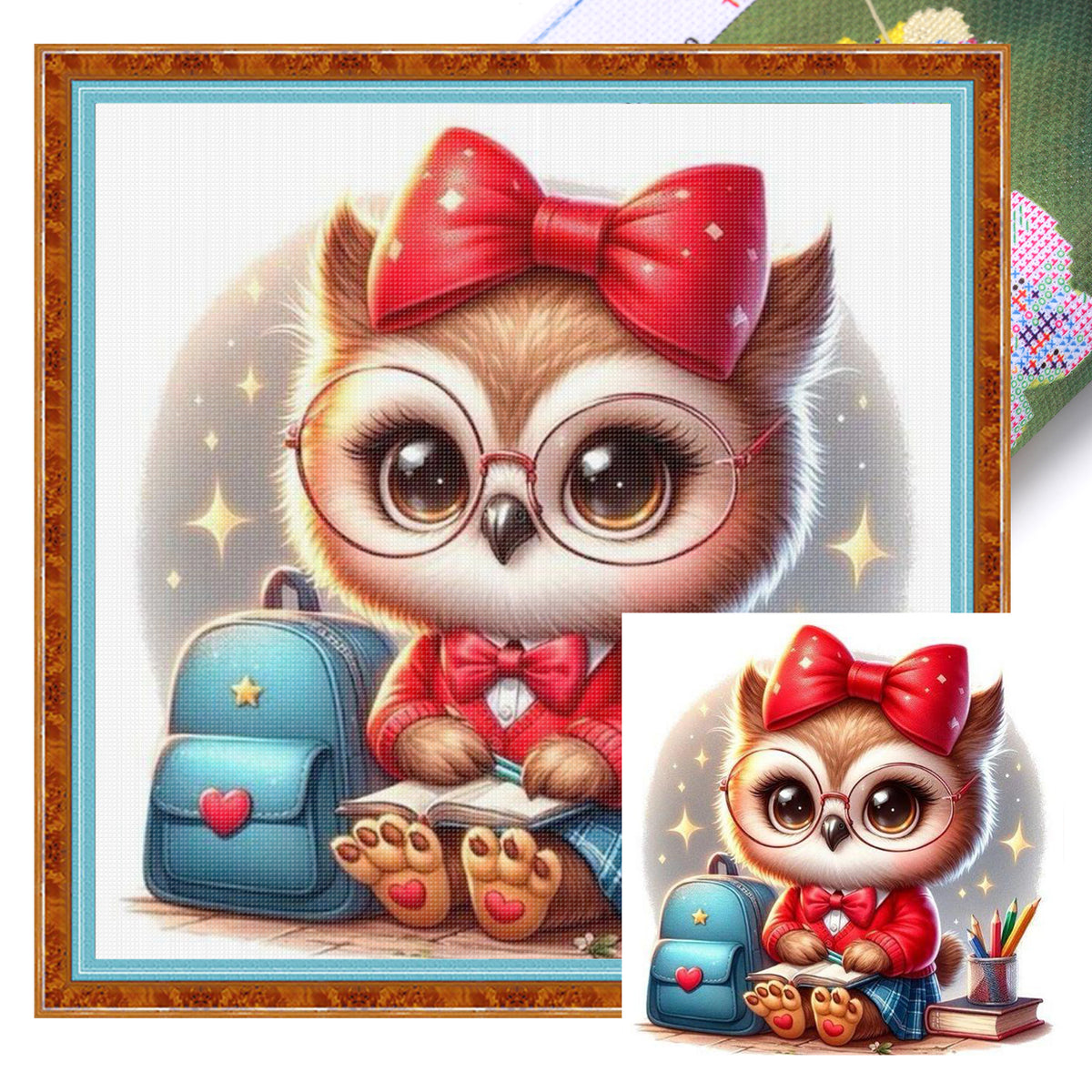 Lese-Eule – Vollflächiges Kreuzstich-Set 25x25 cm – Huacan