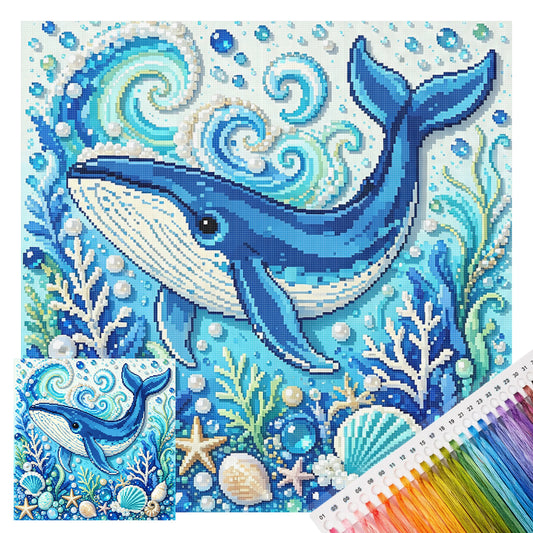 Marine Animal Blue Whale - Full 14CT Stamped Cross Stitch 30x30CM - Huacan