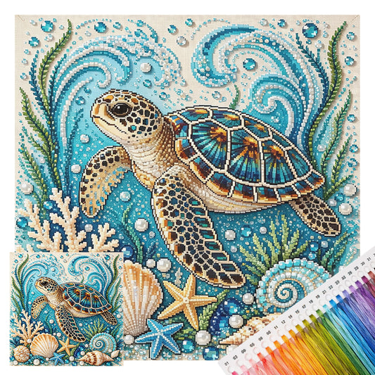 Meerestier Meeresschildkröte - Vollständiges 14CT gestempeltes Kreuzstich-Set 30x30CM - Huacan
