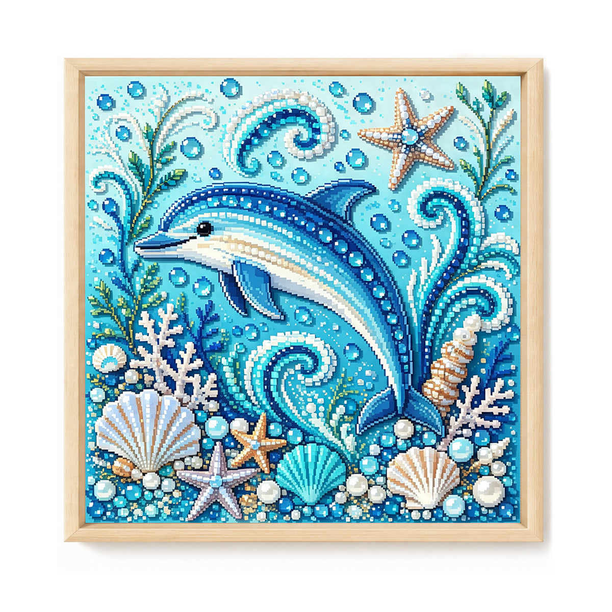 Marine Animal Dolphin - Full 14CT Stamped Cross Stitch 30x30CM - Huacan