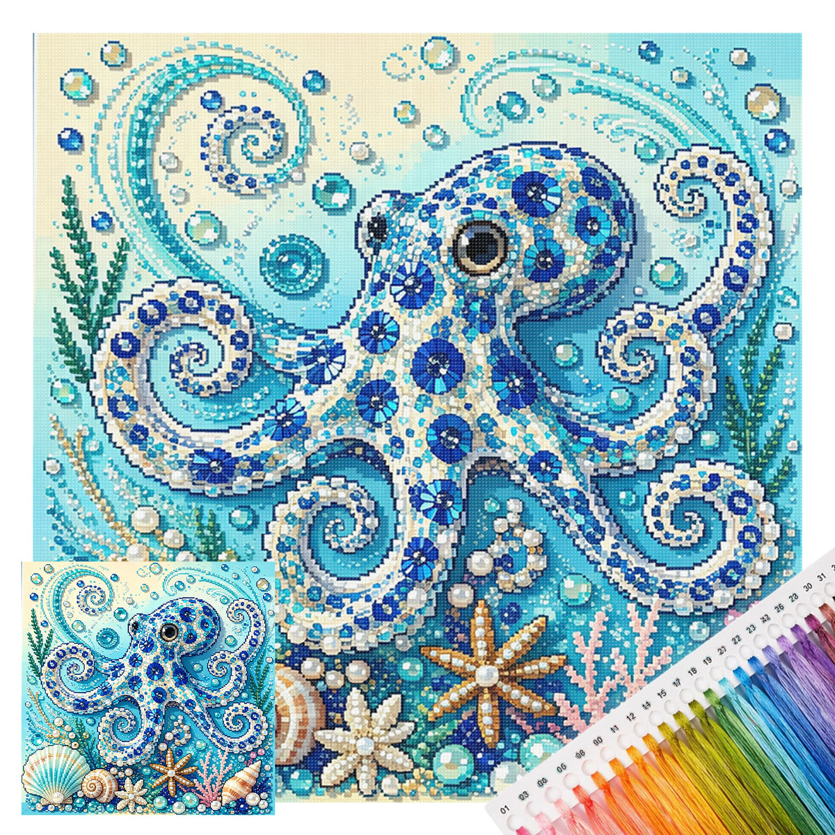 Marine Animal Octopus - Full 14CT Stamped Cross Stitch 30x30CM - Huacan