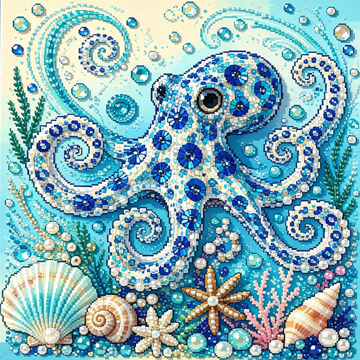 Marine Animal Octopus - Full 14CT Stamped Cross Stitch 30x30CM - Huacan