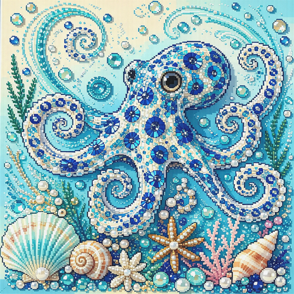 Marine Animal Octopus - Full 14CT Stamped Cross Stitch 30x30CM - Huacan