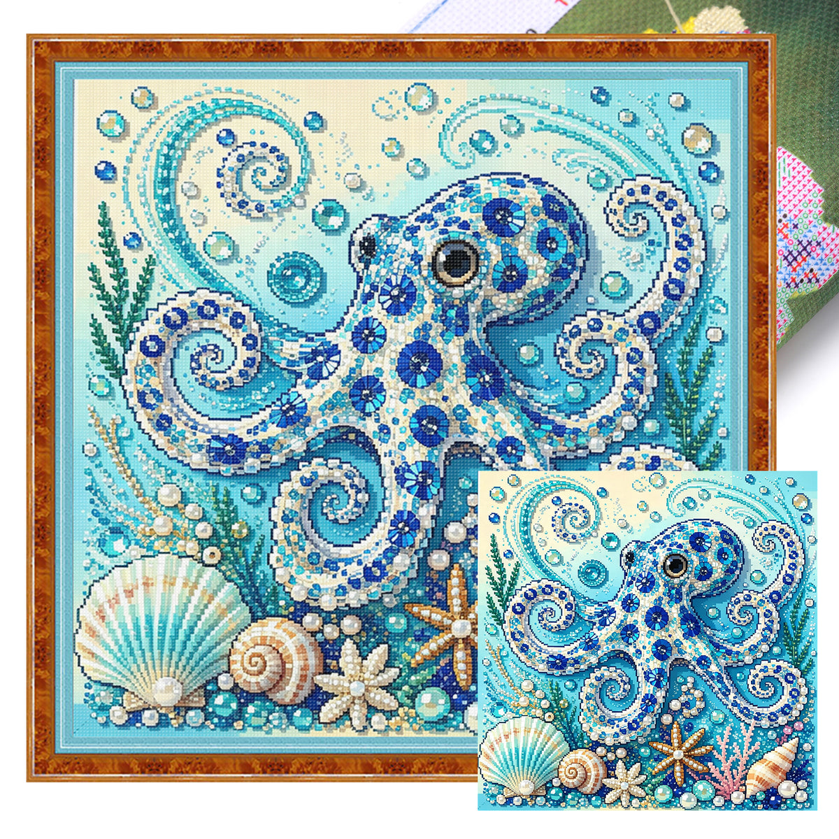 Marine Animal Octopus - Full 14CT Stamped Cross Stitch 30x30CM - Huacan