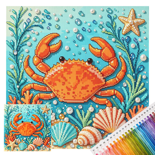 Marine Animal Red Crab - Full 14CT Stamped Cross Stitch 30x30CM - Huacan
