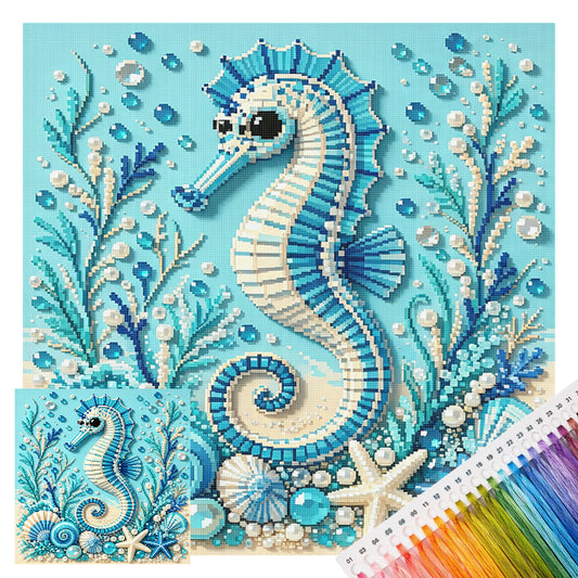 Meerestier Seepferdchen - Vollständiges 14CT gestempeltes Kreuzstich-Set 30x30CM - Huacan