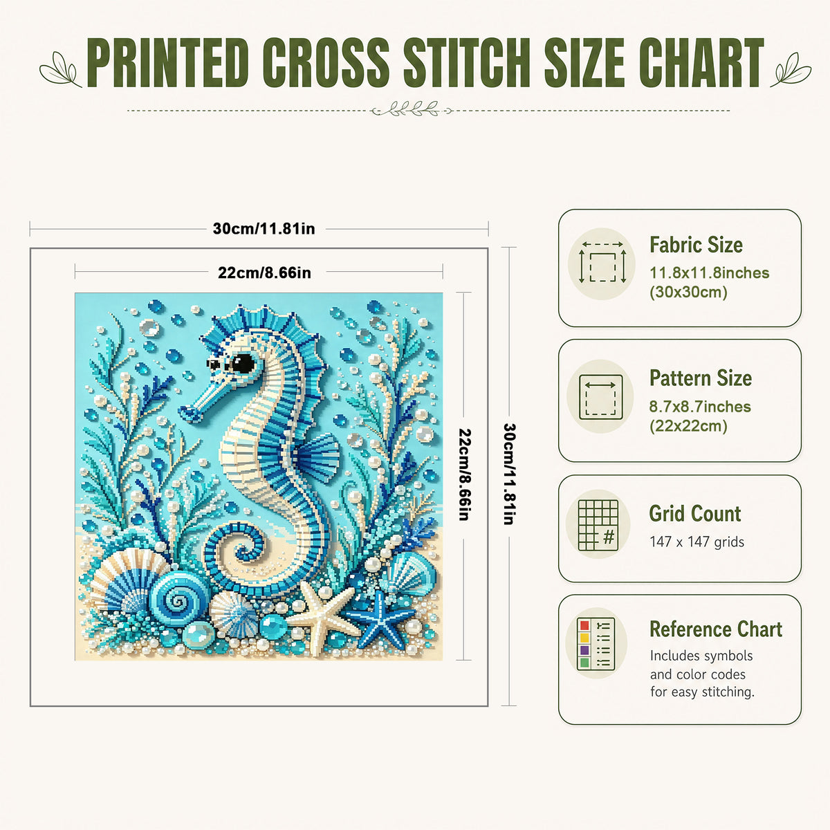 Marine Animal Seahorse - Full 14CT Stamped Cross Stitch 30x30CM - Huacan