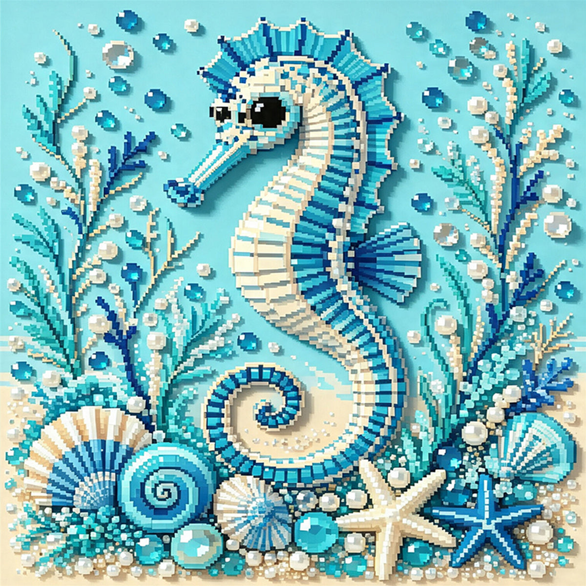 Marine Animal Seahorse - Full 14CT Stamped Cross Stitch 30x30CM - Huacan