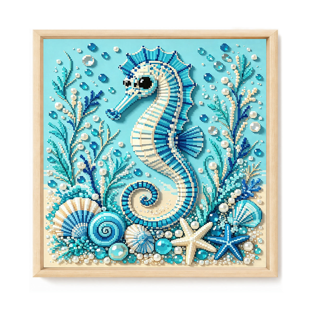 Marine Animal Seahorse - Full 14CT Stamped Cross Stitch 30x30CM - Huacan
