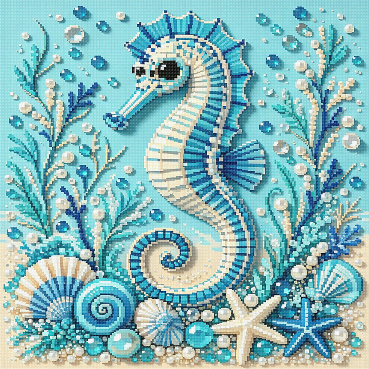 Marine Animal Seahorse - Full 14CT Stamped Cross Stitch 30x30CM - Huacan