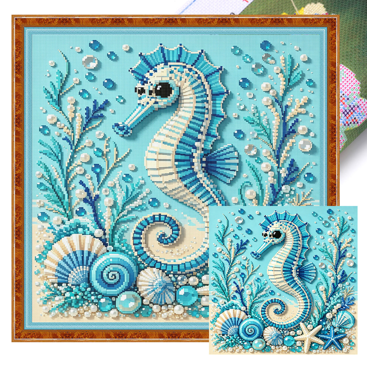 Marine Animal Seahorse - Full 14CT Stamped Cross Stitch 30x30CM - Huacan